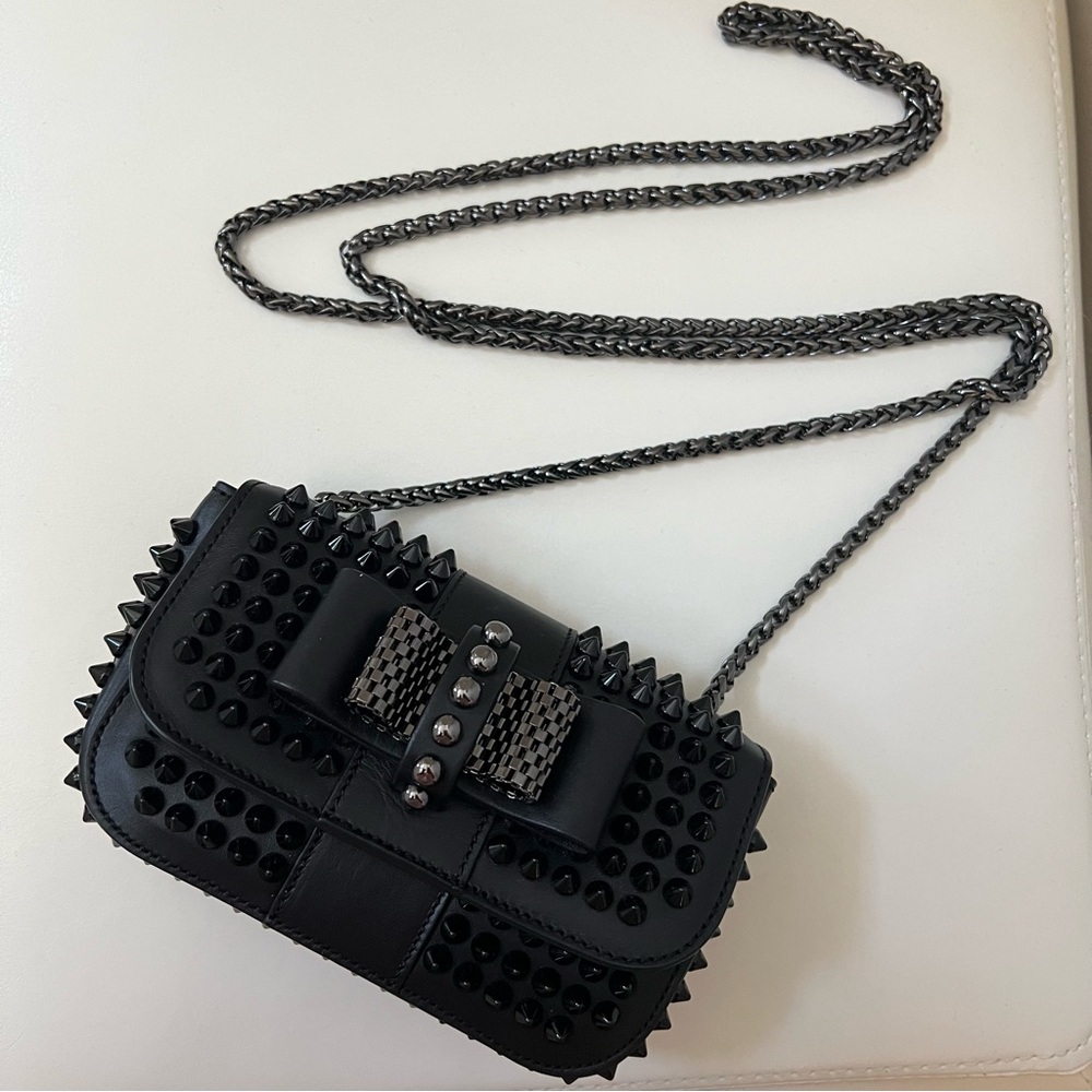 Christian Louboutin SWEETY CHARITY NU CALF/SPIKES Black Studded Chain Bag